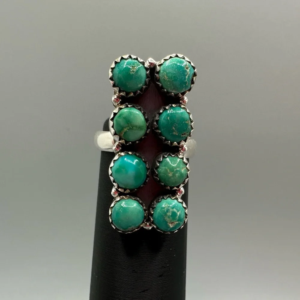 Kingman Turquoise Sterling Silver 925 Handmade Bar Ring Adjustable - Picture 7 of 10